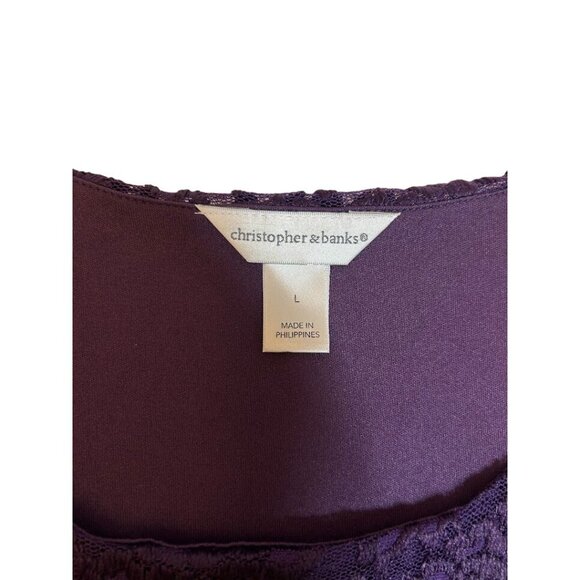 Christopher & Banks Women's Purple Lace 3/4 Sleeve Top L Formal‎ - Picture 3 of 8